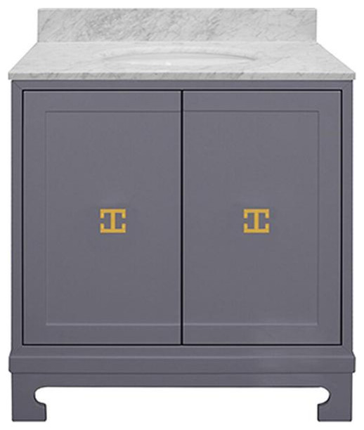 Worlds Away Gray Lacquer with Gold Leaf 2-Door Bath Vanity