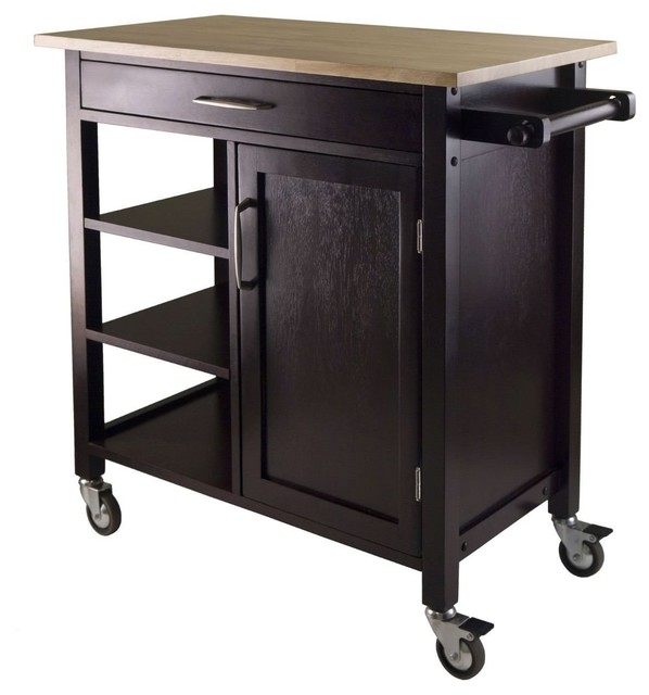 Natural Wood Top Mobile Kitchen Cart In Espresso Finish Natural Wood Top Mobile Kitchen Cart In Espresso Finish Transitional Islands And Carts By Hilton Furnitures