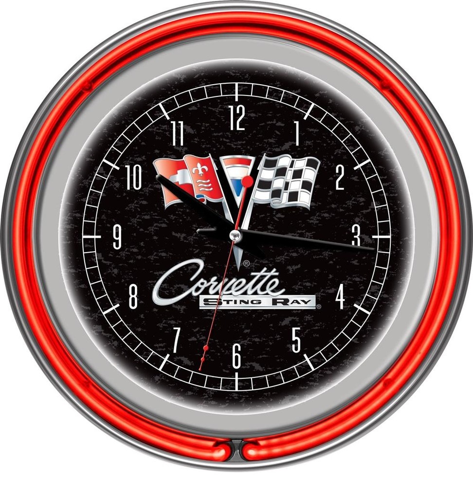 Corvette C2 Black Chrome Double Ring Neon Clock