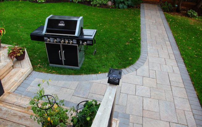 Photo of a mid-sized transitional backyard landscaping.