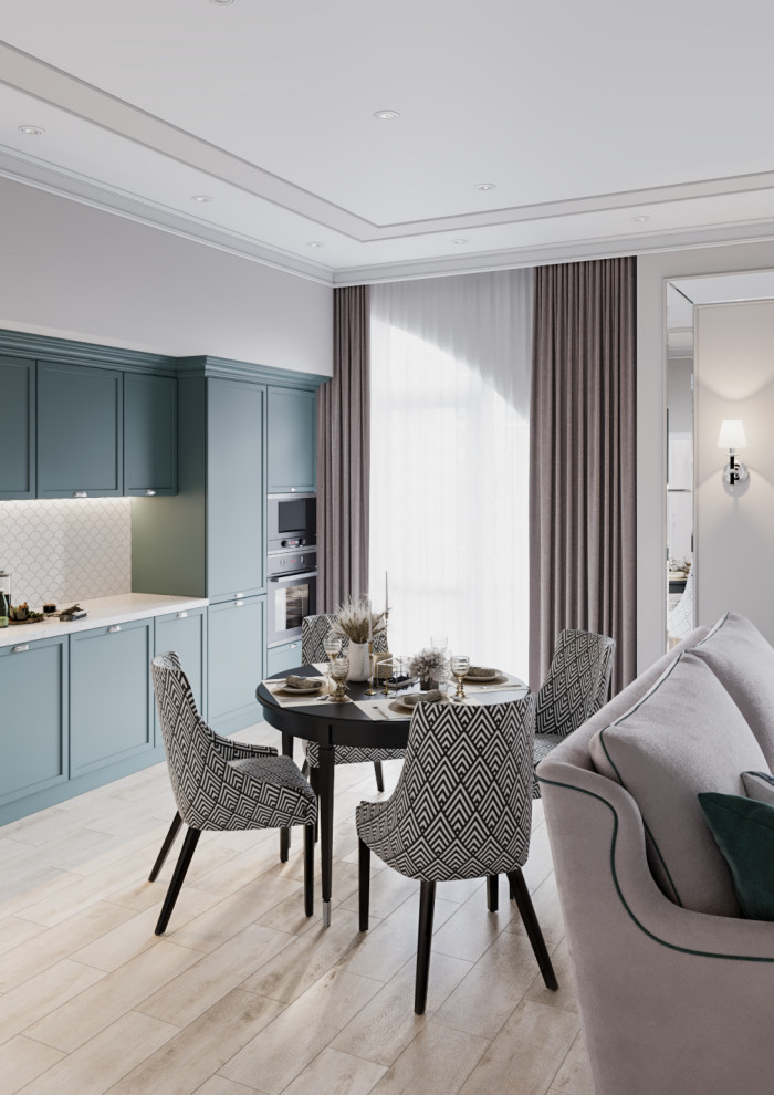 Дизайн интерьера в неоклассике с зелеными акцентами