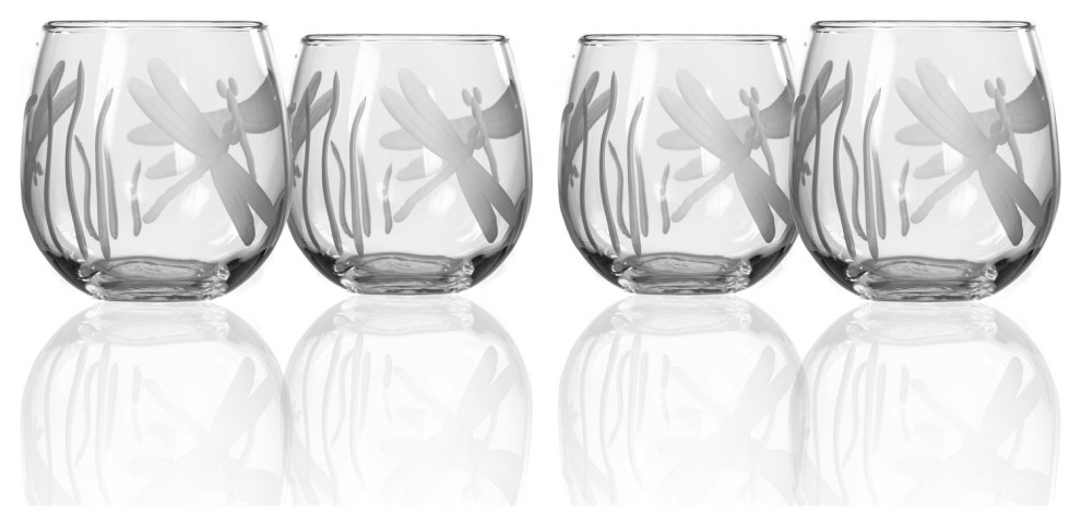 Dragonfly Stemless Red Wine Tumblers 16.75oz, Set of 4 Glasses