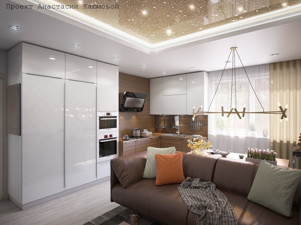 Кухня-гостиная с потолком "звезды"