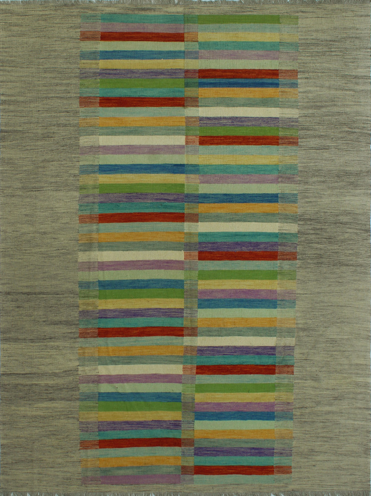 HandWoven Winchester Kilim Gericka Gray/Red Rug, 8'1x11'2, 8'1x11'2