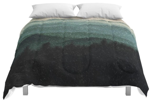 Society6 First Snow Mountains Green Blue Midnight Blue Comforter