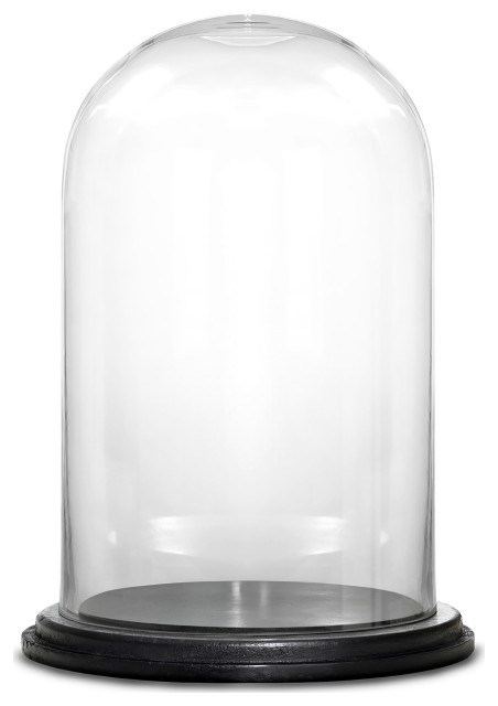 CYS Glass Cloche Dome Bell Jar With Black Wood Base, 15"x8.25"