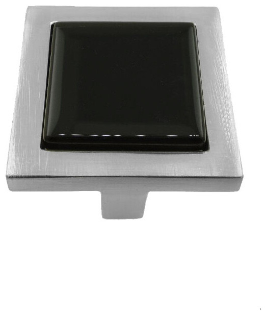 Black Crystal Glass Brushed Nickel Square Manor Knob Contemporary