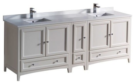 Fresca Oxford Traditional Double Sink Bathroom Cabinet, Antique White, 84"