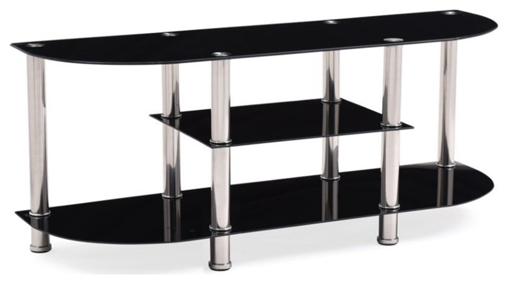 Pemberly Row Modern Glass TV Stand for TVs up to 55" in Black Contemporary Entertainment