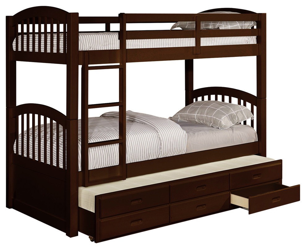 Wood Slatted Bunkbed With Trundle 3, 3 Twin Bunk Bed