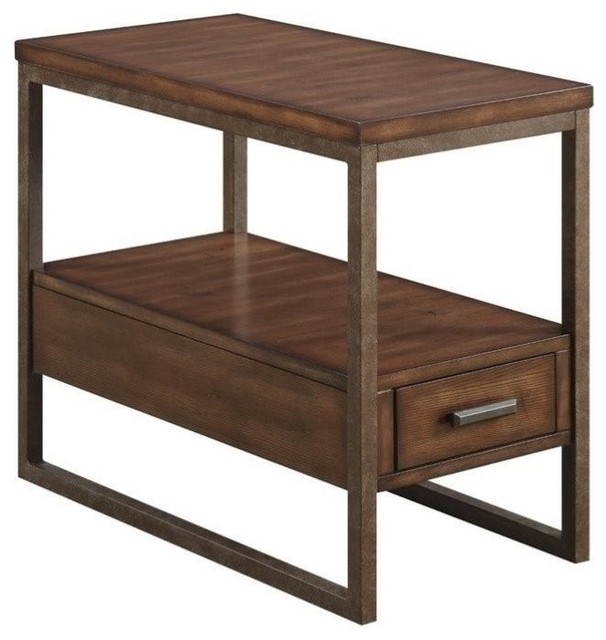 Coaster 1Drawer End Table, Light Brown Industrial Side Tables And