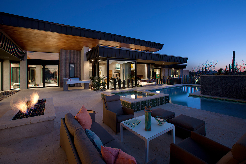 Huge contemporary gray one-story mixed siding exterior home idea in Phoenix