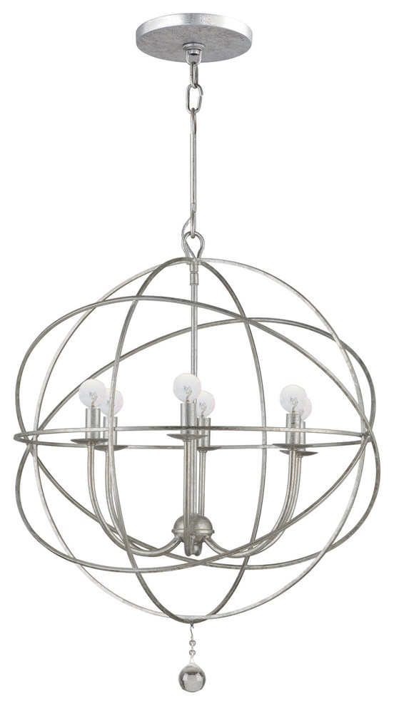 Solaris 6-Light Sphere Chandelier III, Olde Silver and Clear Smooth Balls