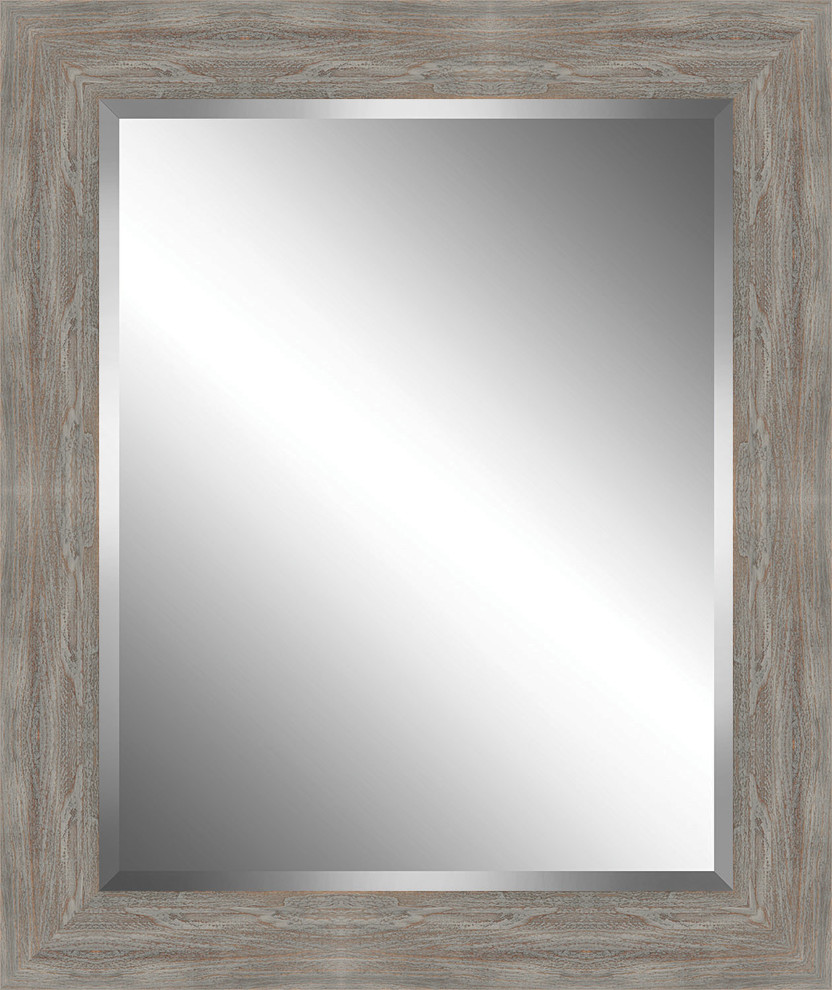Distressed Rustic Wood Framed Beveled Plate Glass Mirror