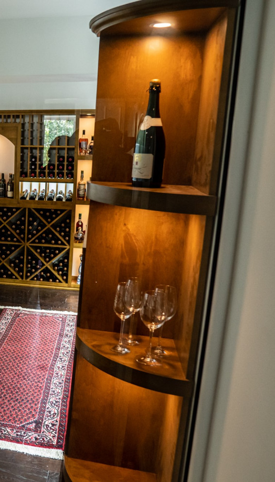 Custom QuarterRound Shelf for Vertical, Luxury Wine Cellar Display in