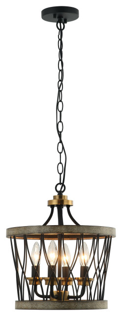 13 in. Farmhouse Black Geometric Drum Cage 4-Light Candlestick Chandelier
