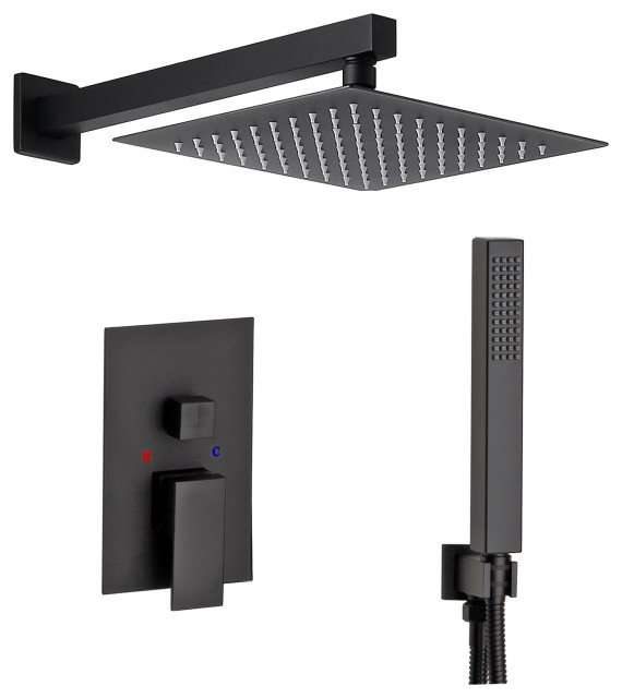 Matte Black Complete Shower Set, Shower System 10" Contemporary Tub