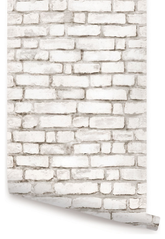 Brick Peel and Stick Vinyl Wallpaper, White, 24"w X 108"h