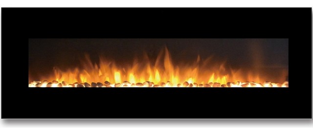 Erie 72" Black Ventless Heater Electric Wall Mounted Fireplace, Pebble