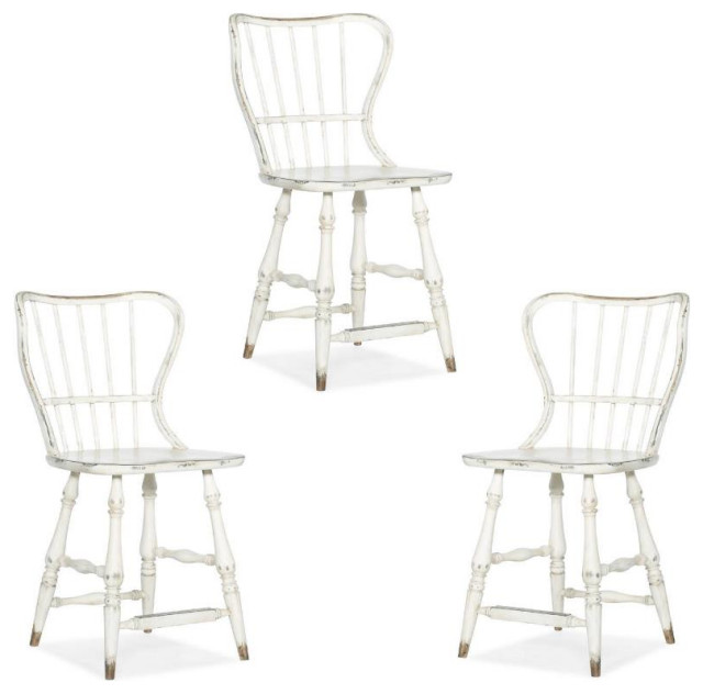 Home Square 3 Piece 24" Spindle Back Counter Stool Set in Chalky White