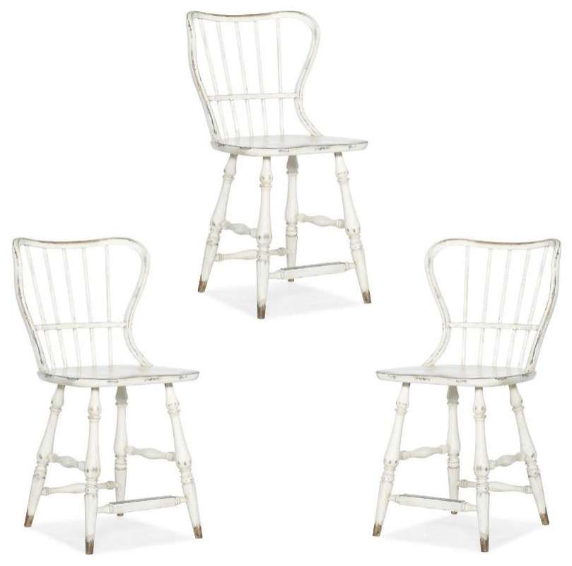 Home Square 3 Piece 24" Spindle Back Counter Stool Set in Chalky White