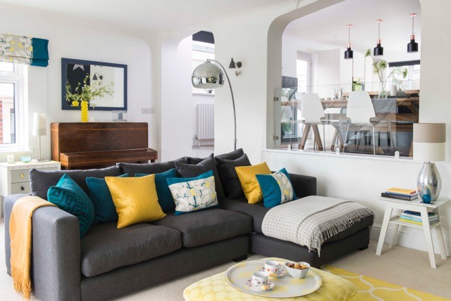 Bungalow renovation, Devon trendy-dagligstue