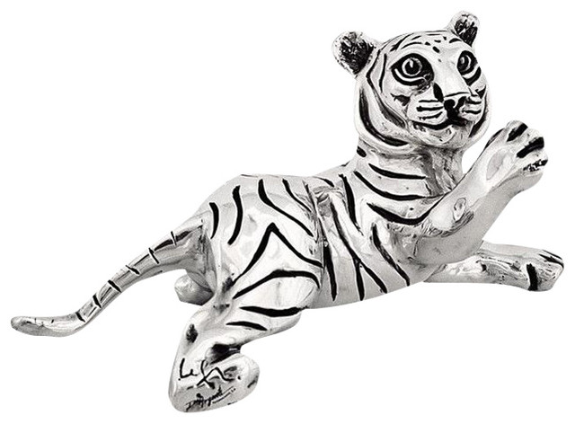 Silver Tiger Cub Sculpture Paw Up A52