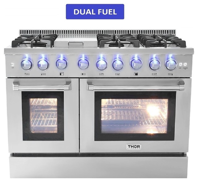 Thor Kitchen 48" Dual Fuel Range 6 Burner With Griddle and Double Oven