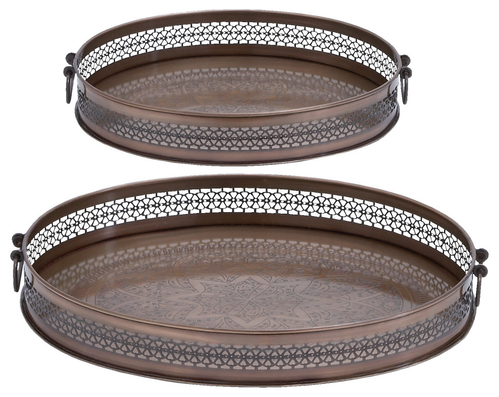 Traditional Brown Metal Tray Set 30895