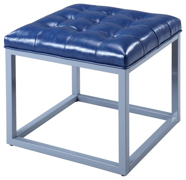 Shop Houzz Iconic Home Co. Newman PU Leather Button Tufted Metal Square Cube Ottoman