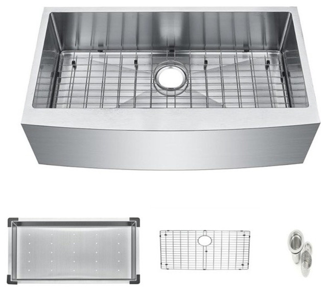 Undermount 33 Farmhouse Stainless Steel 16g Sink With Colander And Grid