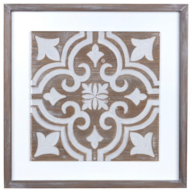 Stratton Home Decor Farmhouse Geometric Carved Inlay Tile Wood Wall