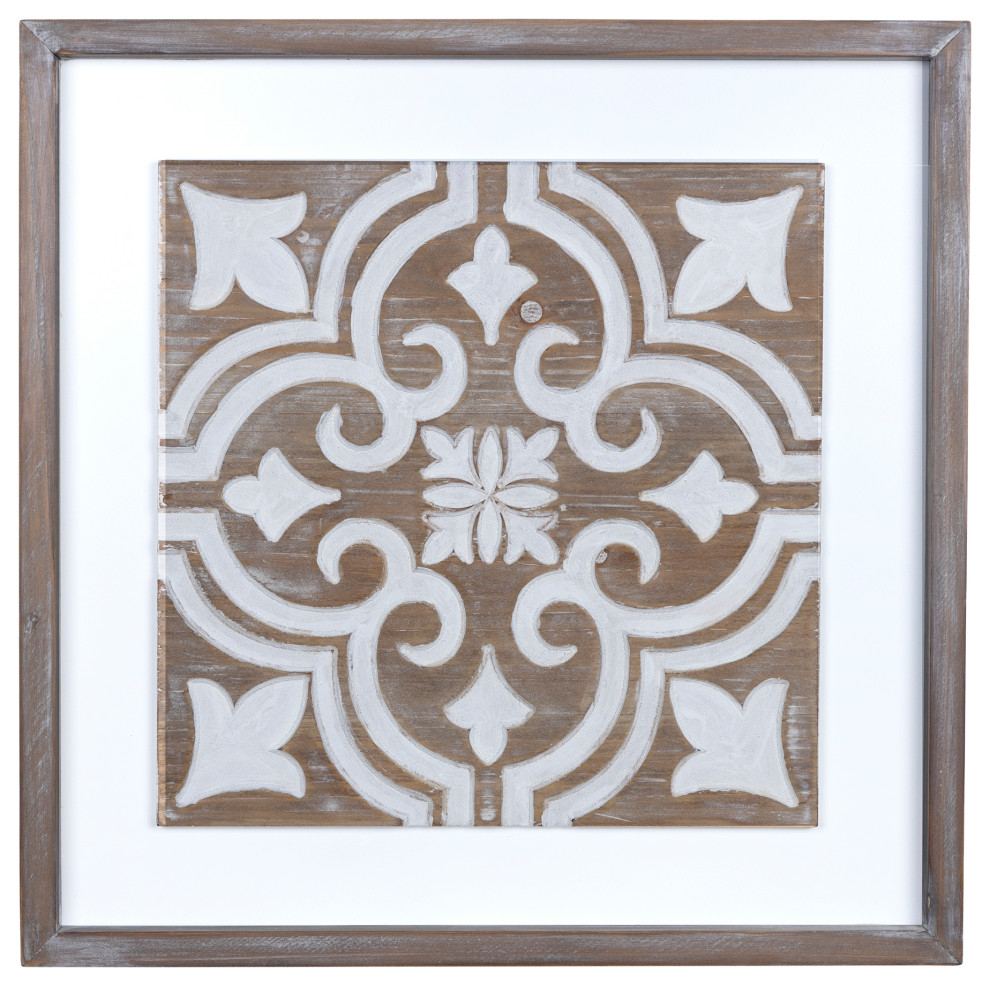 Stratton Home Decor Farmhouse Geometric Carved Inlay Tile Wood Wall
