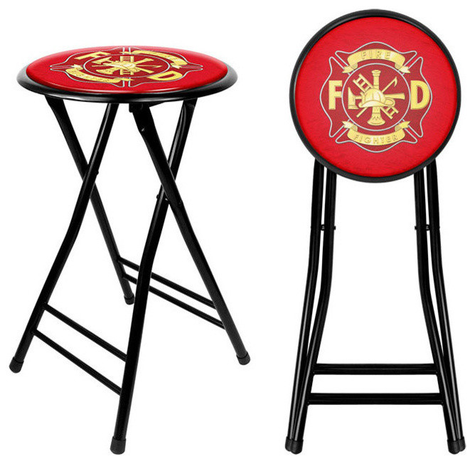 Fire Fighter 24 Inch Cushioned Folding Stool - Black