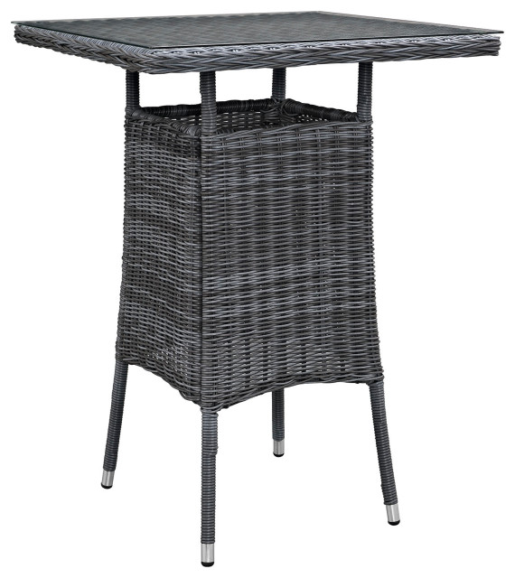 Summon Small Outdoor Wicker Rattan Bar Table, Gray Tropical Outdoor