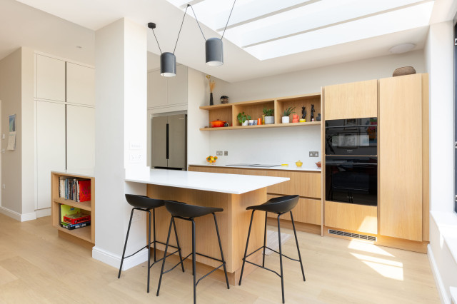 Modern Elegance Meets Oak Warmth Handleless Flat Slab Shaker Kitchen scandinavian-kitchen