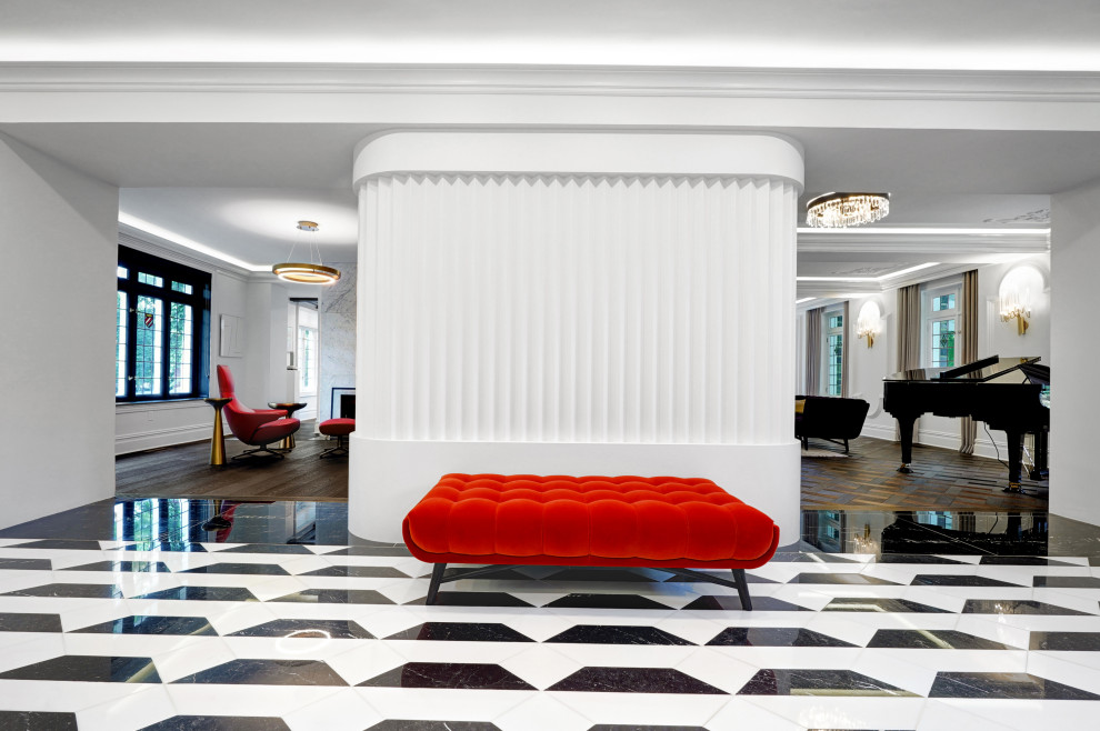 Grand Foyer with Italian Marble Floor & Bisazza Feature Wall – Historic Renovati