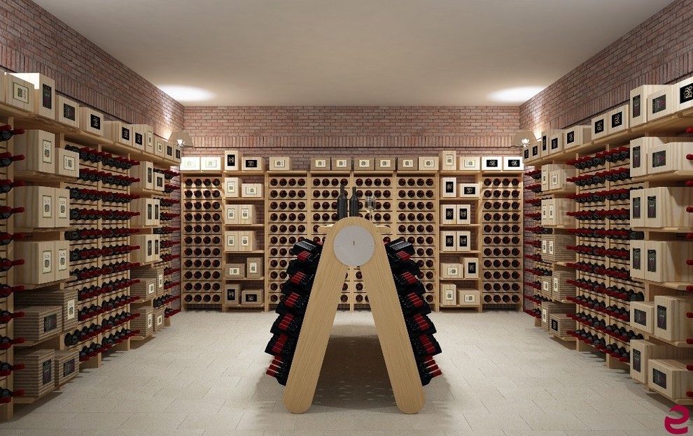 This is an example of a traditional wine cellar in Venice with storage racks.