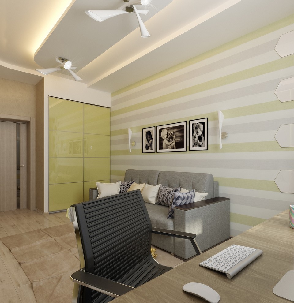 Современная квартира с большим круглым диваном