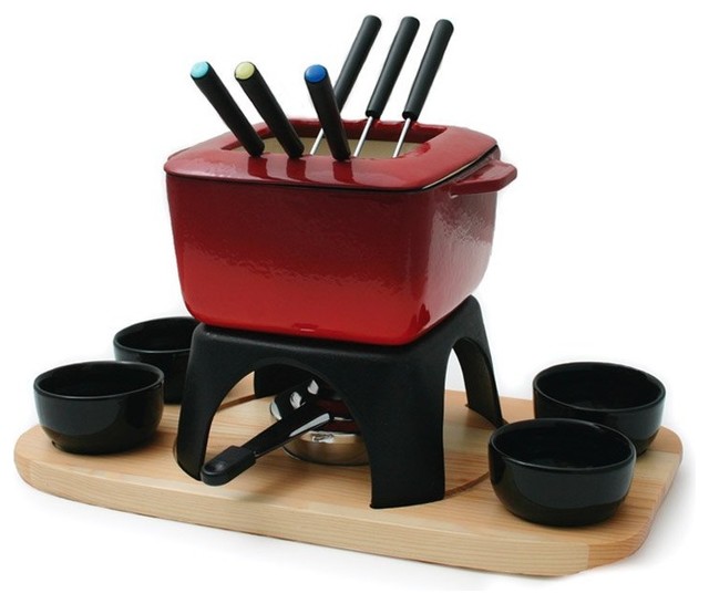 Mont Blanc 15 Piece Meat Fondue Set, Red Contemporary Fondue And