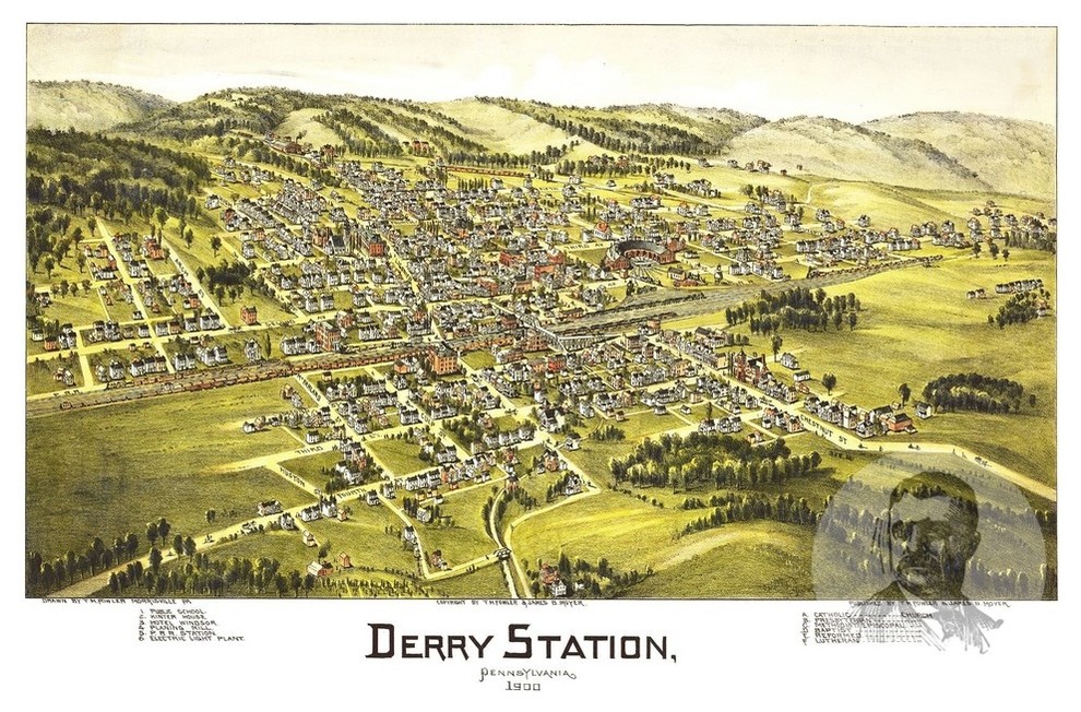 Old Map of Derry Station Pennsylvania 1900, Vintage Map Art Print, 18