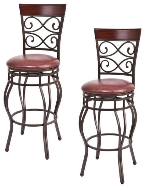 Costway Set of 2 Vintage Bar Stools Swivel Padded Seat Bistro Dining Pub Chair