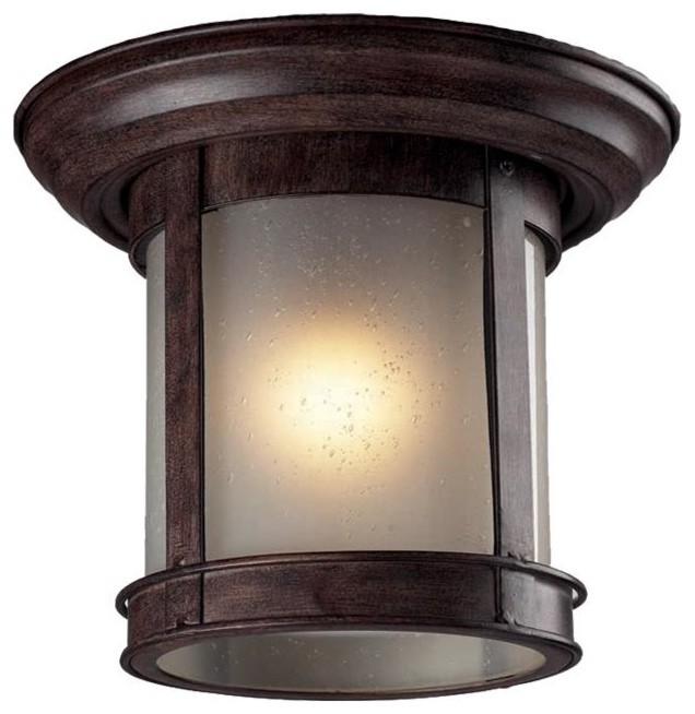 One Light Weathered Bronze Clear Seedy Glass Outdoor Flush Mount