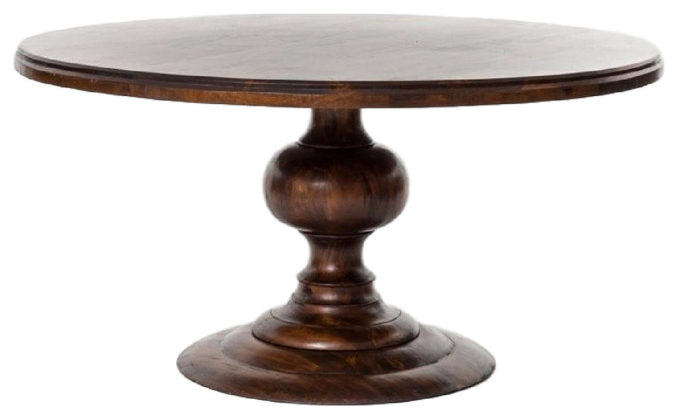 Magnolia Round Dining Table, Dark Oak, 60", 60" Traditional Dining