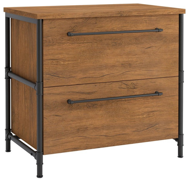 Sauder Iron City Engineered Wood Lateral File Cabinet in Checked Oak