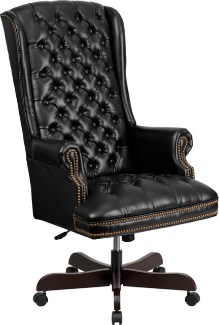 High Back Traditional Tufted Black Leather Executive Swivel Chair With   Home Design 