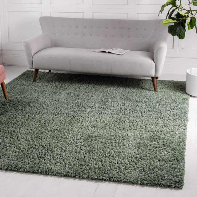 Rug Unique Loom Davos Shag Sage Square 3'3x3'3 Contemporary Area