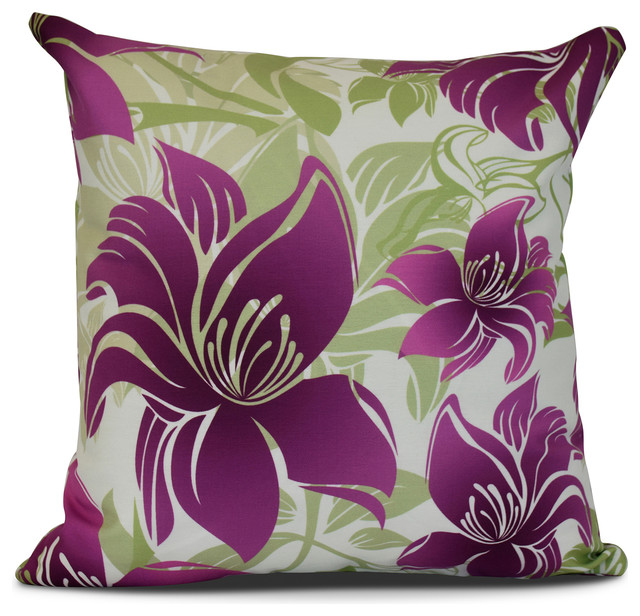 16x16", Tree Mallow, Floral Print Outdoor Pillow, Purple