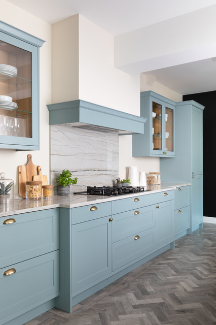 Light Teal Skinny Shaker Kitchen Traditional Kitchen West