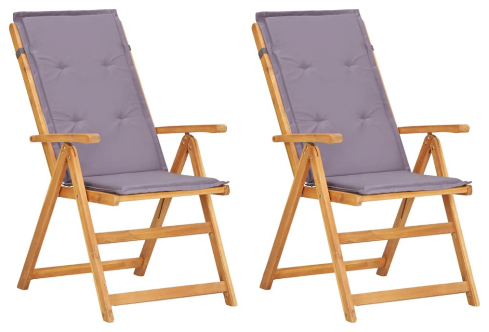 vidaXL 2x Solid Acacia Wood Reclining Patio Chairs Brown Seat Bistro